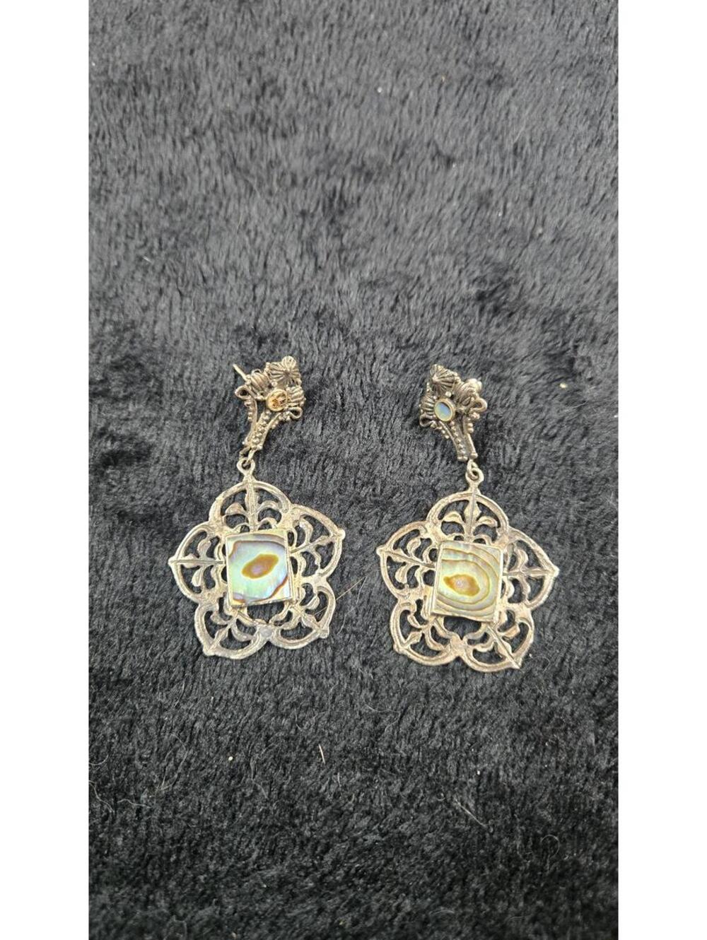 Vintage Sterling Silver Dangle Earrings with Abalone Shell Detail
